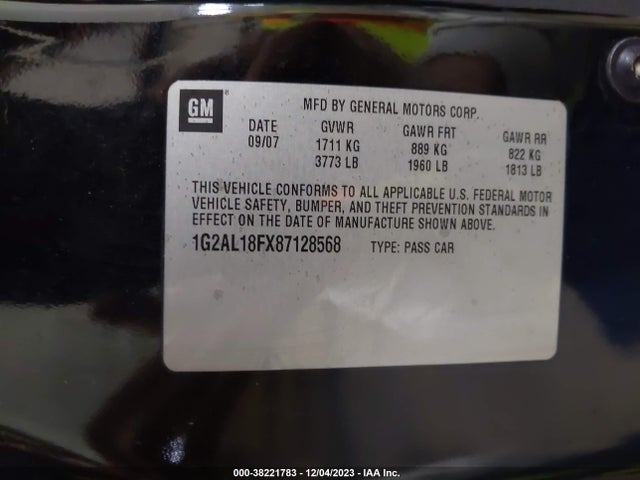 2008 PONTIAC G5 VIN: 1G2AL18FX87128568