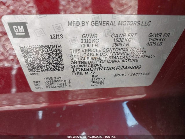 Chevrolet Suburban Lt 2019 1GNSCHKC3KR245399 Image 9