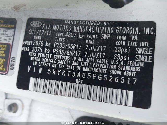 KIA SORENTO LX 2014 5XYKT3A65EG526517 Image 9