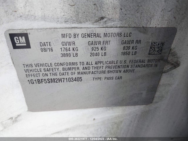 2017 CHEVROLET CRUZE PREMIER AUTO VIN: 1G1BF5SM2H7103405