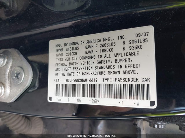 2008 HONDA ACCORD 2.4 EX-L VIN: 1HGCP26828A014412