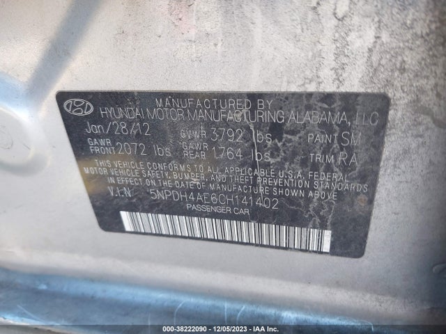 2012 HYUNDAI ELANTRA GLS VIN: 5NPDH4AE6CH141402