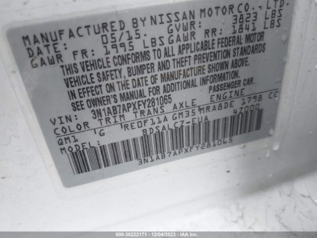 3N1AB7APXFY281065 Nissan SENTRA S
