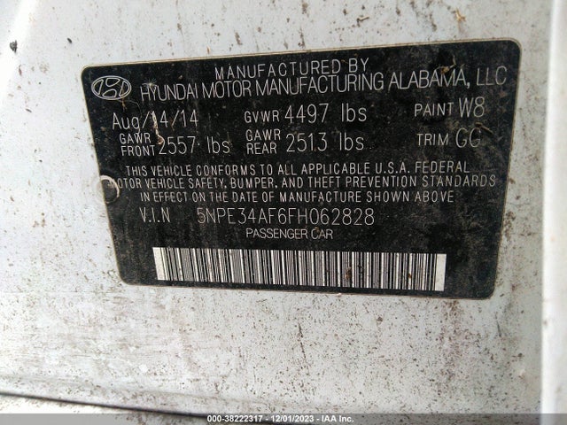 38222317 :رقم المزاد ، 5NPE34AF6FH062828 vin ، 2015 Hyundai Sonata Sport مزاد بيع