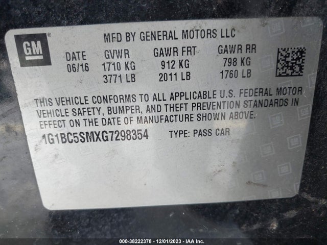 Chevrolet CRUZE LS 2016 1G1BC5SMXG7298354 Image 9