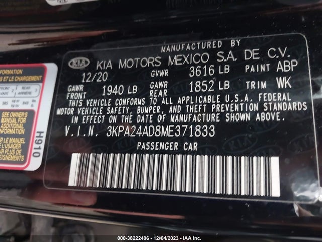2021 KIA RIO LX VIN: 3KPA24AD8ME371833