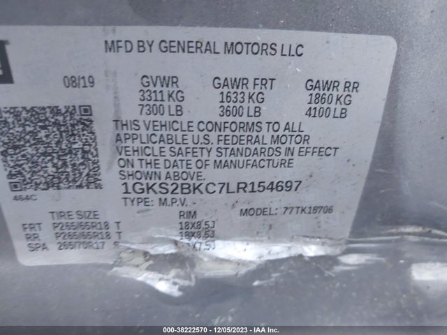 GMC Yukon 4wd Slt 2020 1GKS2BKC7LR154697 Image 9