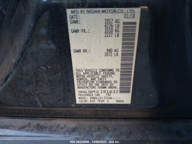 2018 NISSAN ALTIMA 2.5 SV VIN: 1N4AL3AP4JC191632