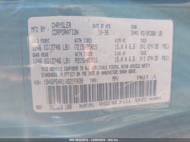 1997 DODGE CARAVAN ES/LE VIN: 1B4GP54R1VB296039