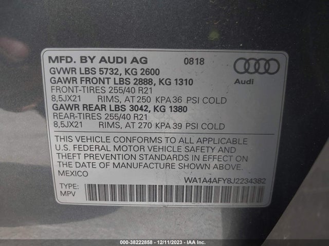 WA1A4AFY8J2234382 Audi Sq5 3.0t Premium Plus
