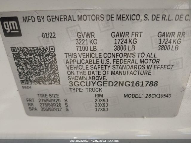 3GCUYGED2NG161788 Chevrolet Silverado 1500 Ltd 4wd  Short Bed Ltz