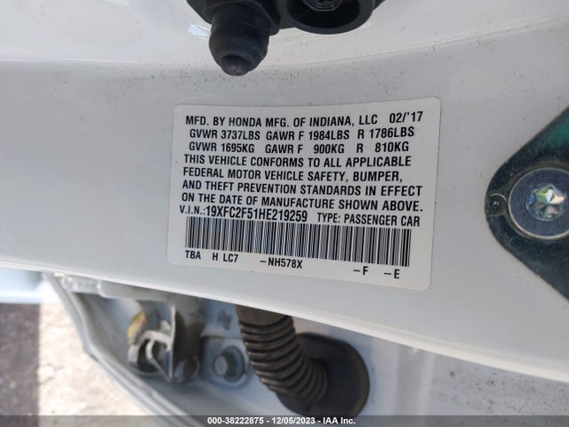 Honda Civic Lx 2017 19XFC2F51HE219259 Image 9