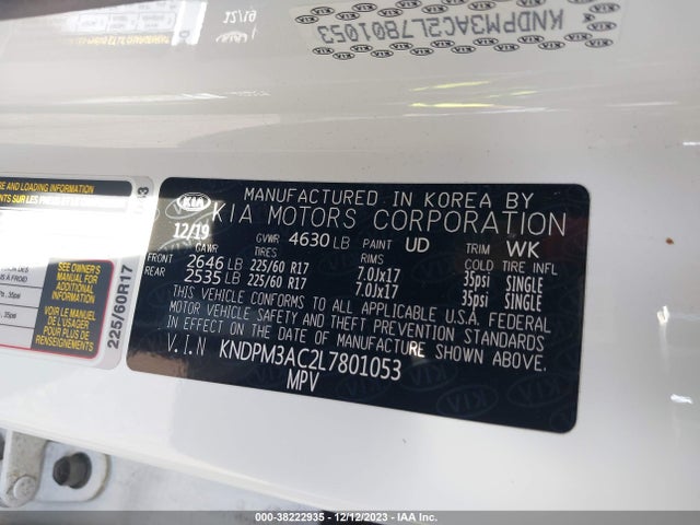 2020 KIA SPORTAGE LX VIN: KNDPM3AC2L7801053