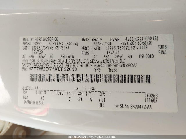 2019 FORD F-250 XL VIN: 1FT7W2BT2KEF52833