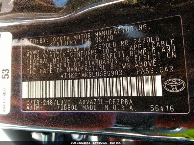 4T1K61AK8LU986903 Toyota CAMRY XSE
