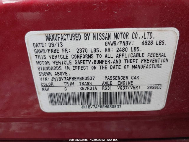 2014 INFINITI Q50 PREMIUM VIN: JN1BV7AP8EM680537
