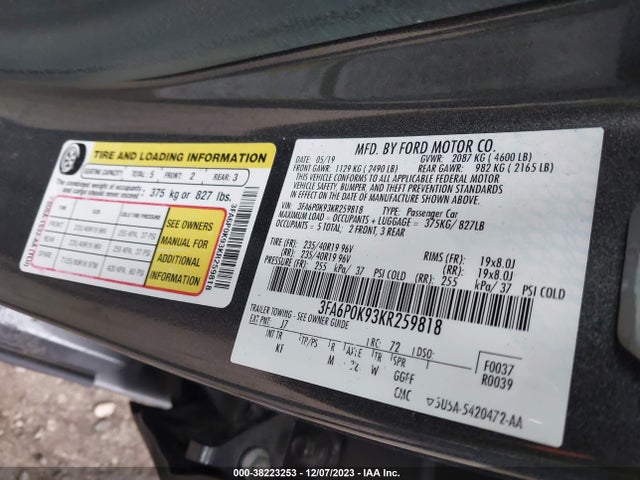 Ford Fusion Titanium 2019 3FA6P0K93KR259818 Image 9