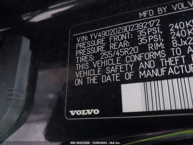 2013 VOLVO XC60 T6/T6 PLATINUM/T6 PREMIER PLUS/T6 R-DESIGN/T6 R-DESIGN PLATINUM/T6 R-DESIGN PREMIER PLUS VIN: YV4902DZ9D2392172