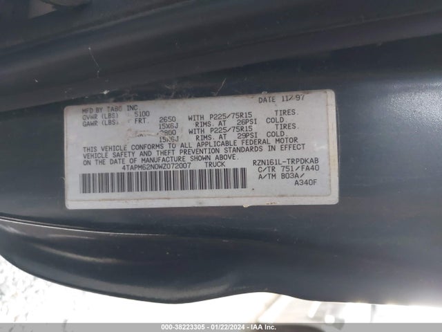 1998 TOYOTA TACOMA VIN: 4TAPM62N0WZ072007