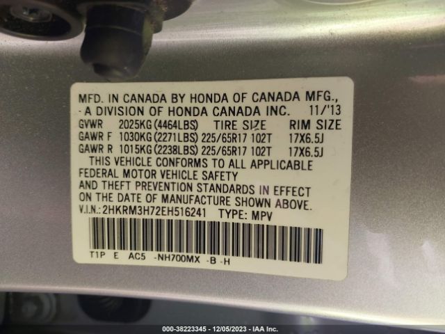 2HKRM3H72EH516241 Honda Cr-v Ex-l