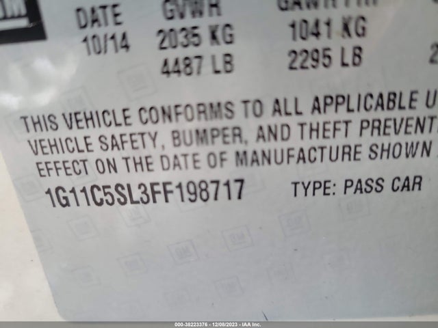 2015 CHEVROLET MALIBU 1LT VIN: 1G11C5SL3FF198717