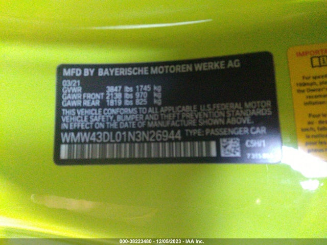 2022 MINI CONVERTIBLE WMW43DL01N3N26944 Photo 8