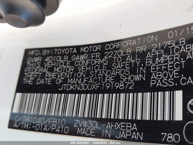 Toyota Prius Two 2015 JTDKN3DUXF1919872 Image 9