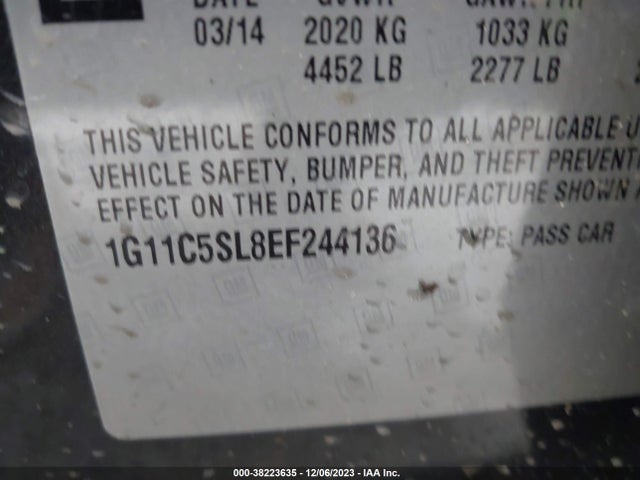 Chevrolet MALIBU 1LT 2014 1G11C5SL8EF244136 Image 9