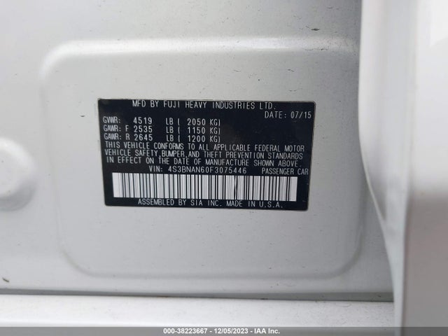 Subaru Legacy 2.5i Limited 2015 4S3BNAN60F3075446 Image 9