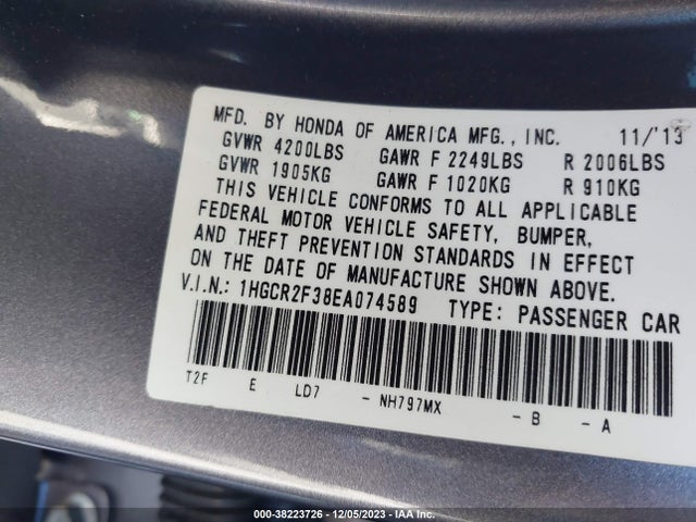 Honda ACCORD LX 2014 1HGCR2F38EA074589 Image 9