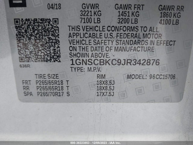 Chevrolet Tahoe Lt 2018 1GNSCBKC9JR342876 Image 9
