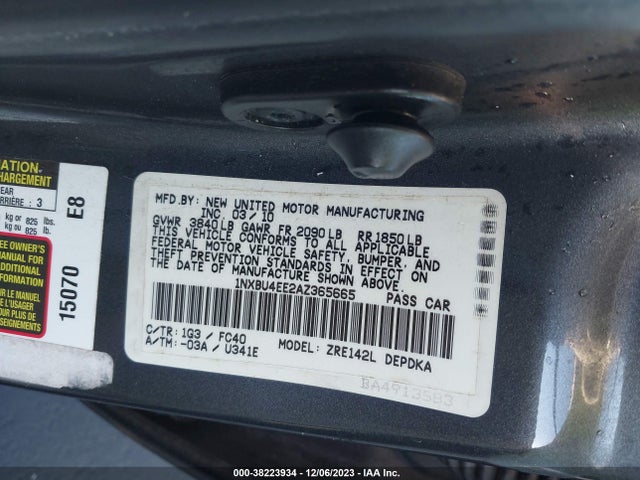 2010 TOYOTA COROLLA LE VIN: 1NXBU4EE2AZ365665