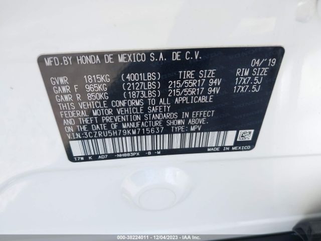 3CZRU5H79KM715637 Honda Hr-v Ex-l