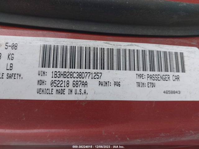 2008 DODGE CALIBER SE VIN: 1B3HB28C38D771257