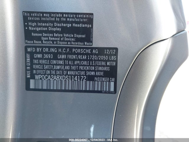 2013 PORSCHE BOXSTER WP0CA2A8XDS114172 Photo 8