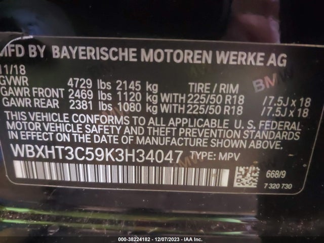 2019 BMW X1 XDRIVE28I VIN: WBXHT3C59K3H34047