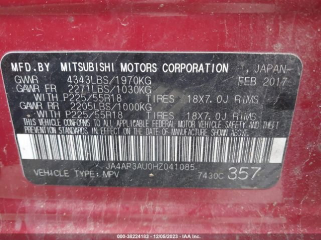 JA4AP3AU0HZ041085 Mitsubishi Outlander Sport 2.0 Le
