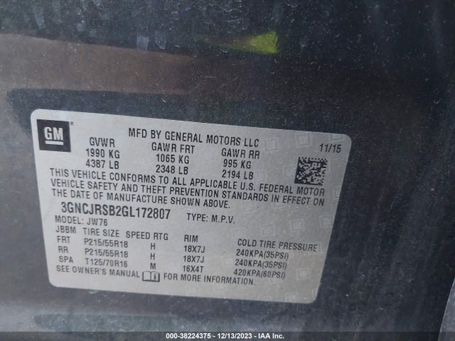 Chevrolet TRAX LTZ 2016 3GNCJRSB2GL172807 Image 9