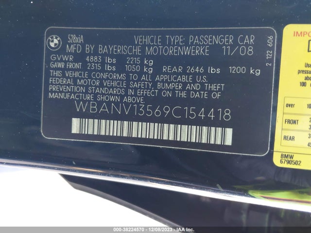 2009 BMW 528I XDRIVE VIN: WBANV13569C154418