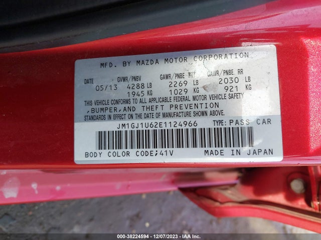 2014 MAZDA MAZDA6 I SPORT VIN: JM1GJ1U62E1124966