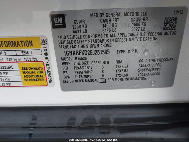Chevrolet Traverse Ls 2014 1GNKRFKD2EJ251595 Image 9