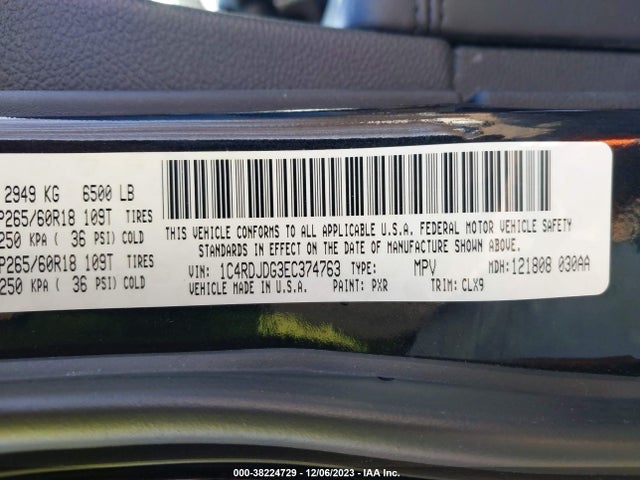 Dodge DURANGO LIMITED 2014 1C4RDJDG3EC374763 Image 9