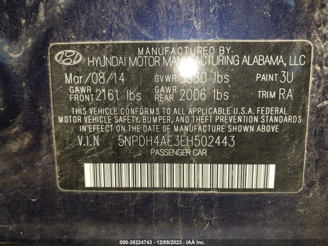 Hyundai ELANTRA SE 2014 5NPDH4AE3EH502443 Image 9