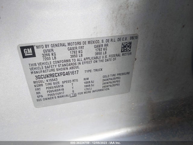 Chevrolet Silverado 1500 2lt 2015 3GCUKRECXFG461617 Image 9