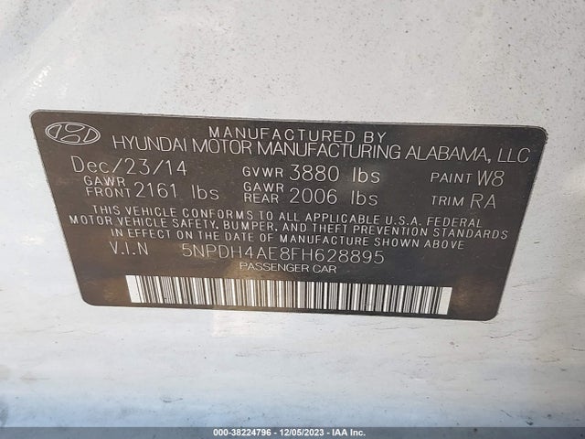 Hyundai ELANTRA SE 2015 5NPDH4AE8FH628895 Image 9