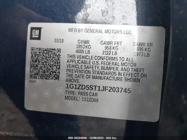 Chevrolet MALIBU LT 2018 1G1ZD5ST1JF203745 Image 9