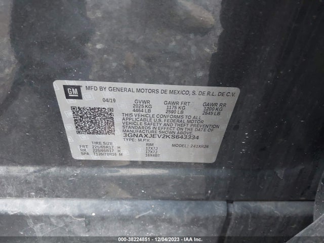 Chevrolet EQUINOX LT 2019 3GNAXJEV2KS643334 Image 9