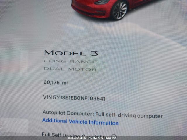 5YJ3E1EB0NF103541 Tesla Model 3 Long Range Dual Motor All-wheel Drive