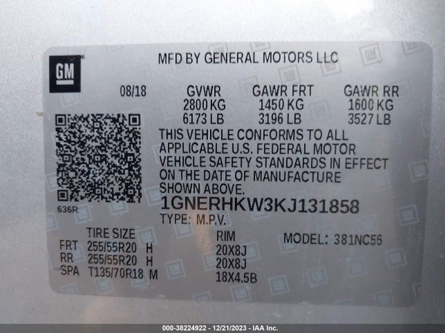 Chevrolet Traverse 3lt 2019 1GNERHKW3KJ131858 Image 9
