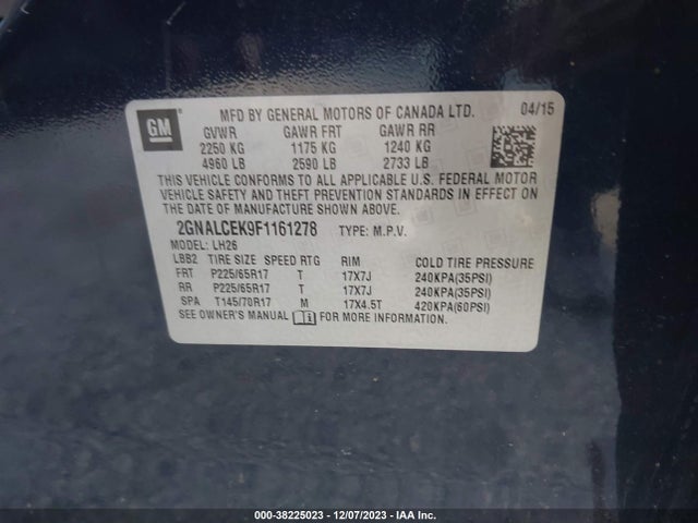 Chevrolet Equinox 2lt 2015 2GNALCEK9F1161278 Image 9